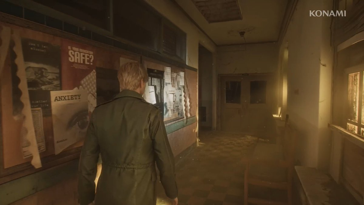 Hospital corridor with dim lighting